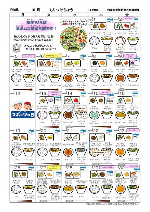 小学校用盛り付け表